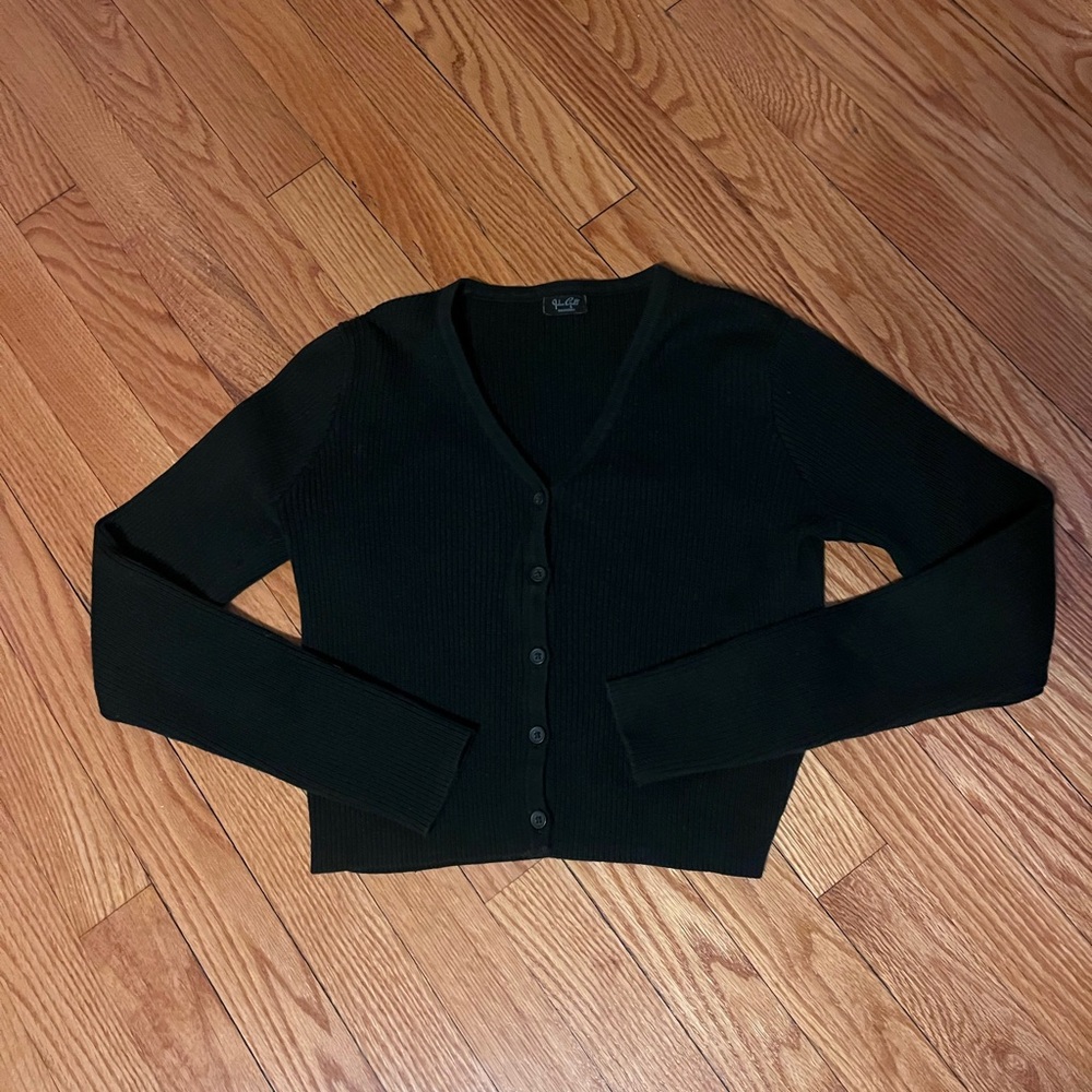 Dark Green V-Neck Button-Up Women's Sweater